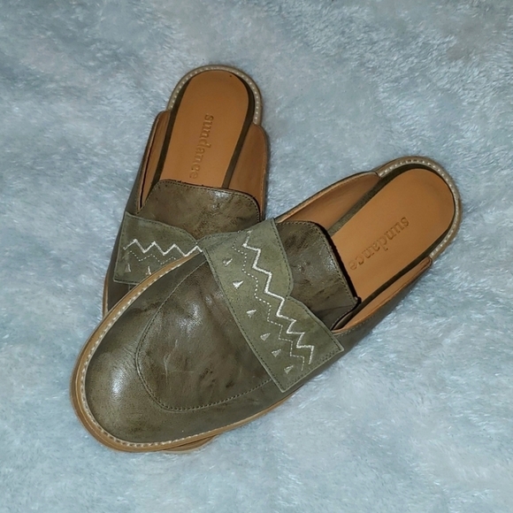 Sundance Shoes - SUNDANCE Embroidered Leather Slip on Mules Loafers Size 37 / US 6.5